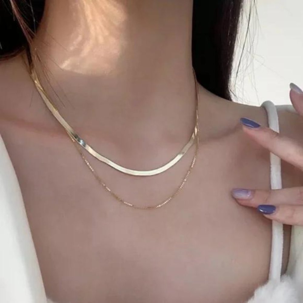 NEW GOLD DOUBLE LAYER 925 STERLING SILVER NECKLACE, NICE NECKLACE, CUTE NECKLACE